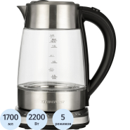 Чайник BigTech FEK206SG, 1,7л,2200, Strix, стекло,металл